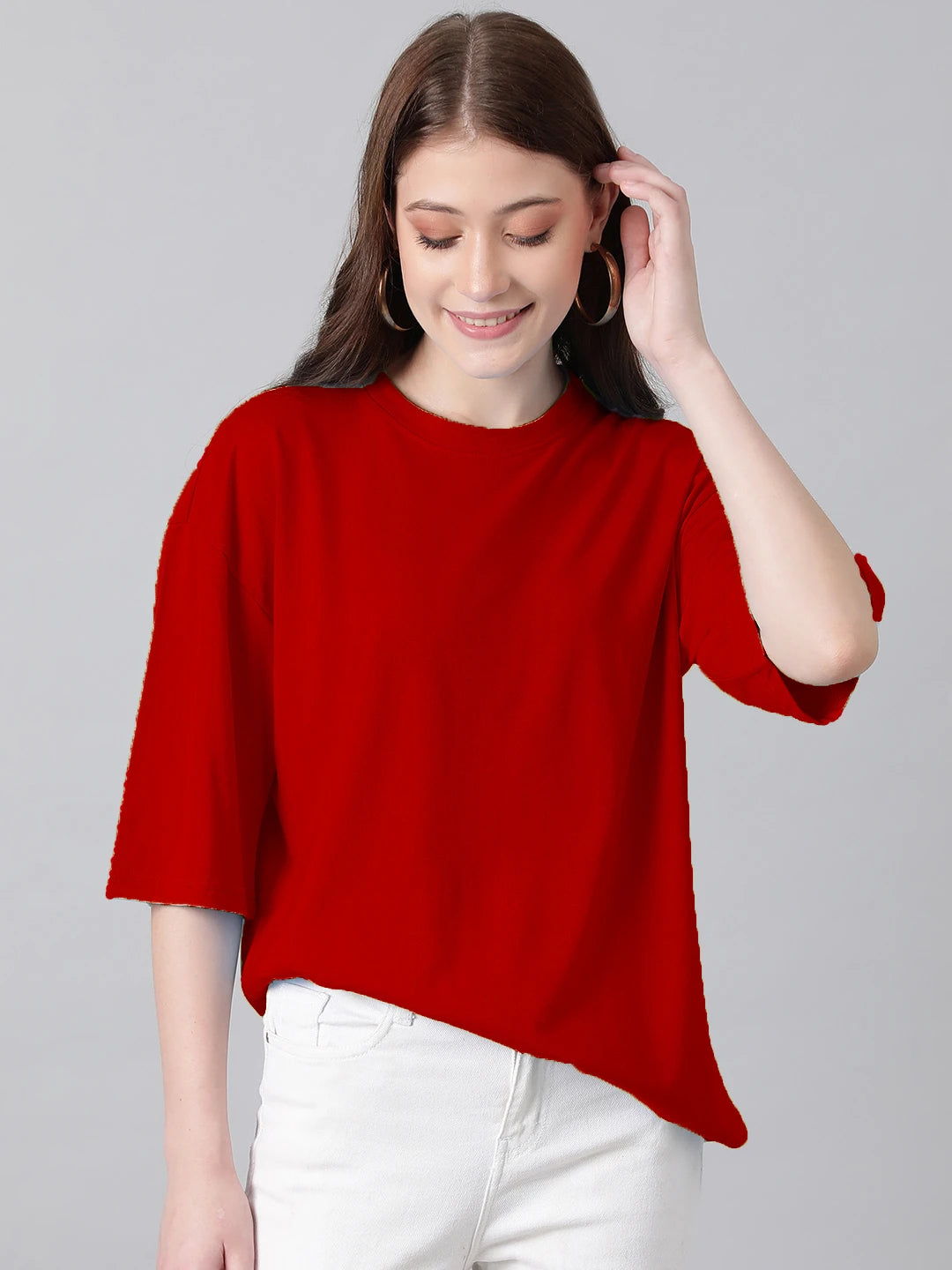 KOTTY Solid Women Round Neck Red T-Shirt