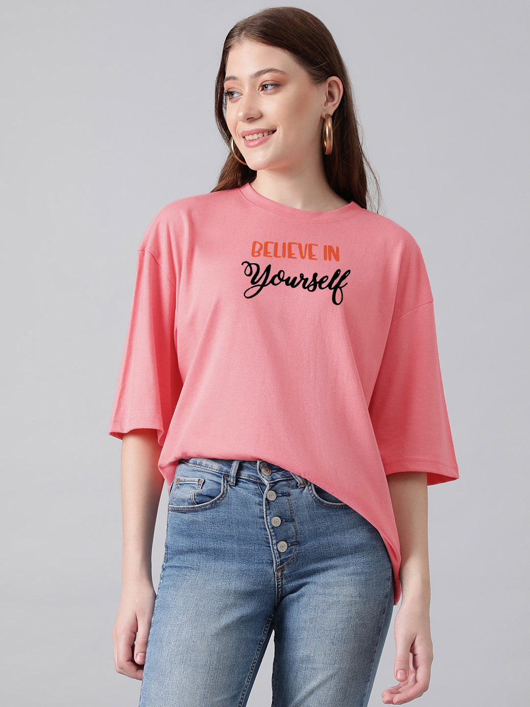 KOTTY Printed Women Round Neck Pink T-Shirt