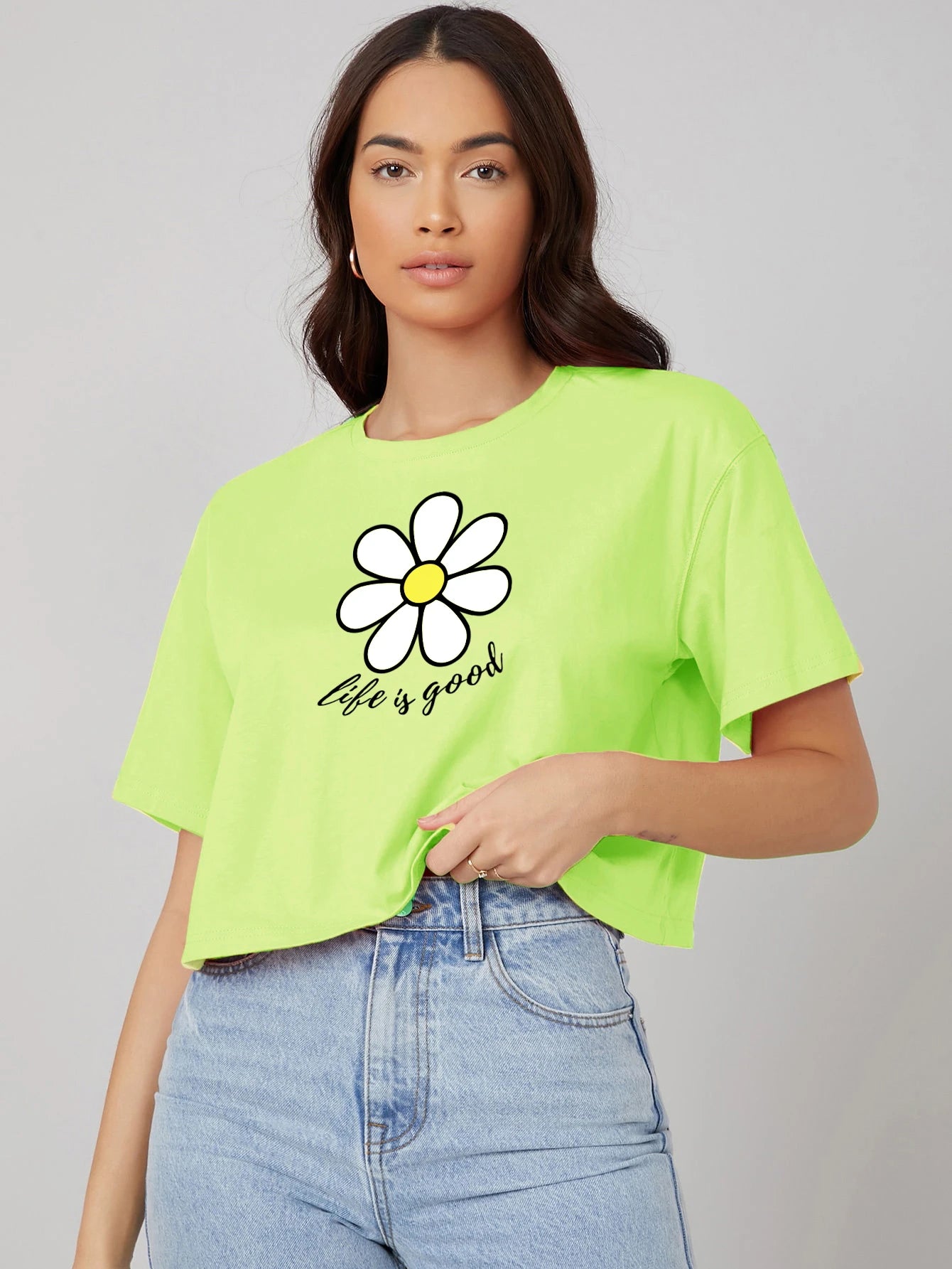 KOTTY Printed Women Round Neck Light Green T-Shirt