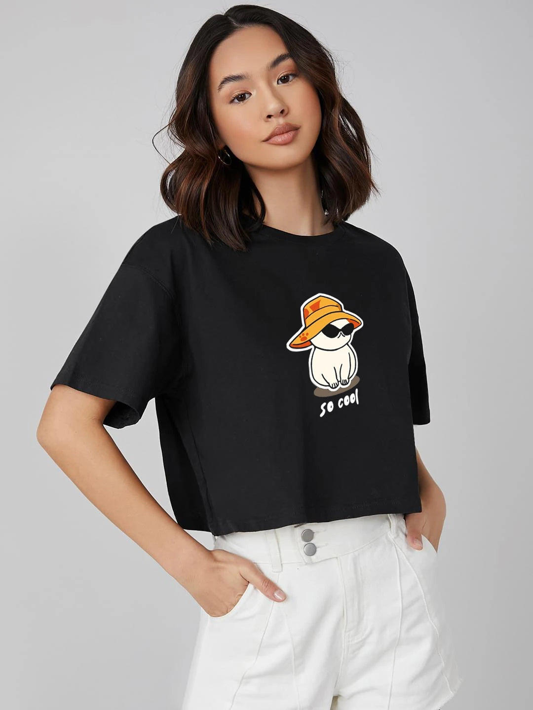 KOTTY Printed Women Round Neck Black T-Shirt