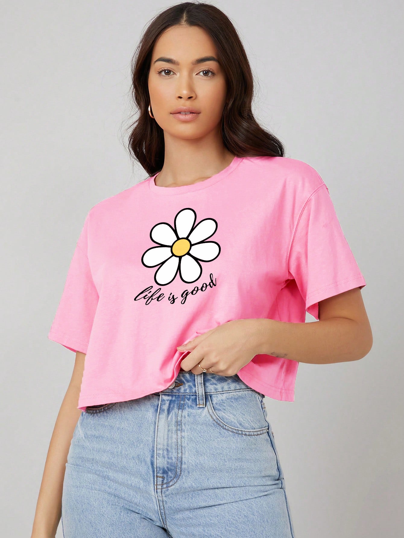 KOTTY Printed Women Round Neck Pink T-Shirt