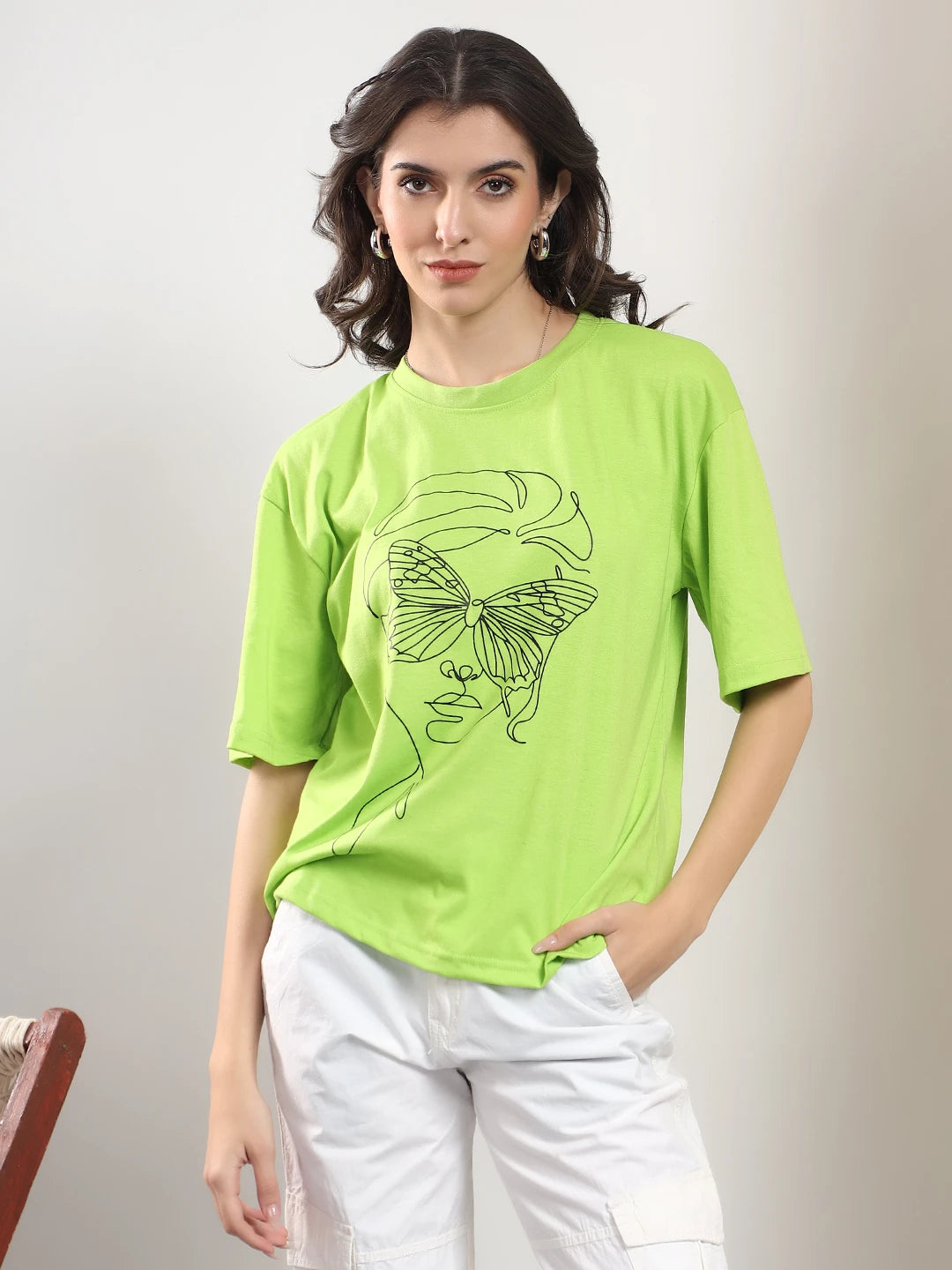 KOTTY Printed Women Round Neck Green T-Shirt