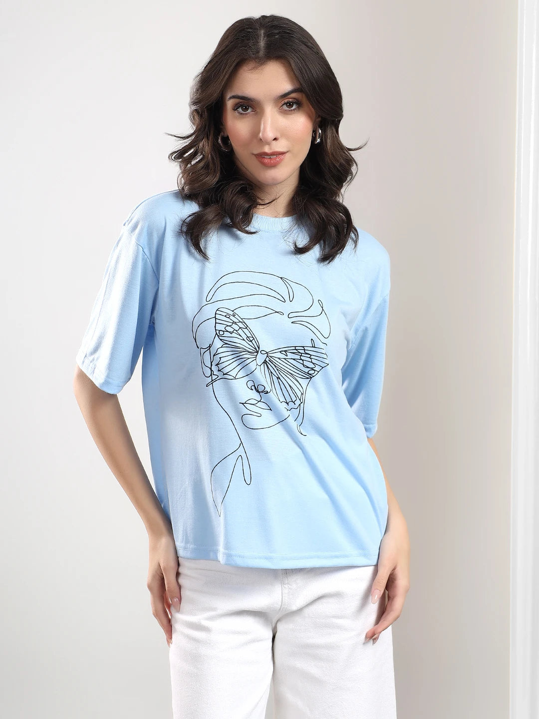 KOTTY Printed Women Round Neck Blue T-Shirt