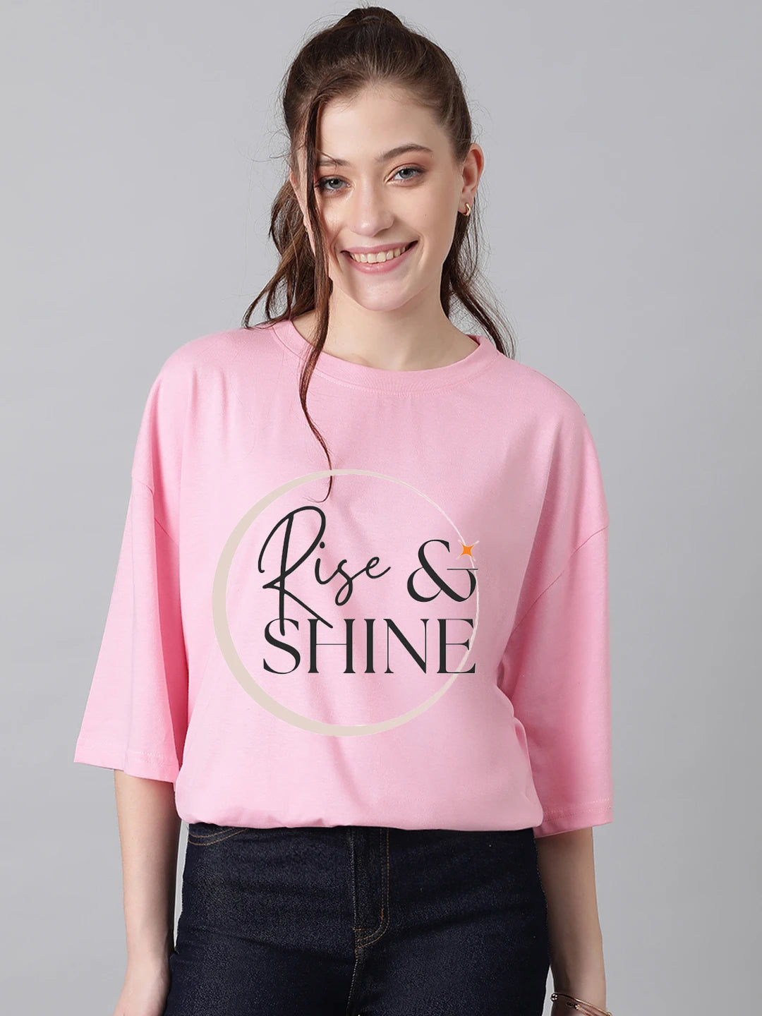 KOTTY Printed Women Round Neck Pink T-Shirt