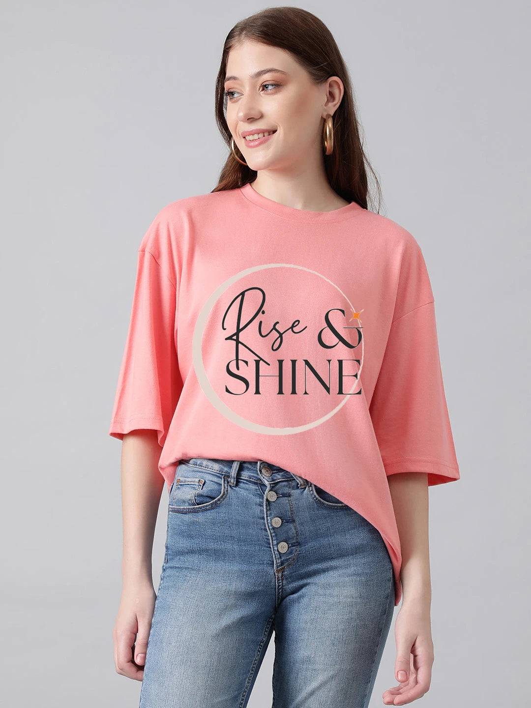 KOTTY Printed Women Round Neck Pink T-Shirt