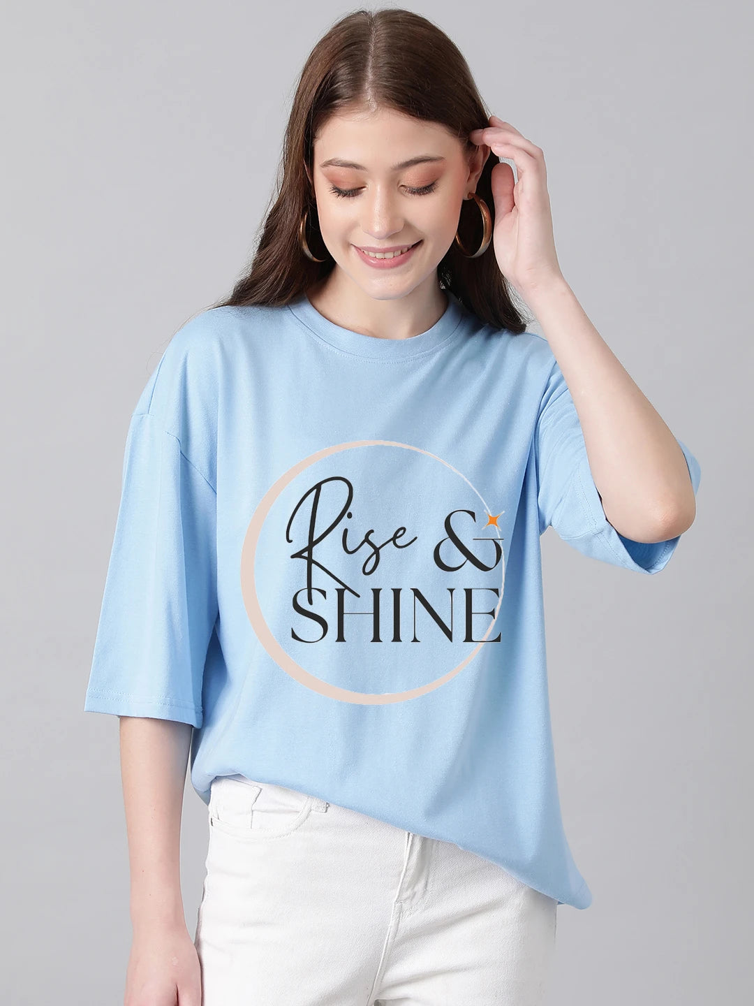 KOTTY Printed Women Round Neck Blue T-Shirt