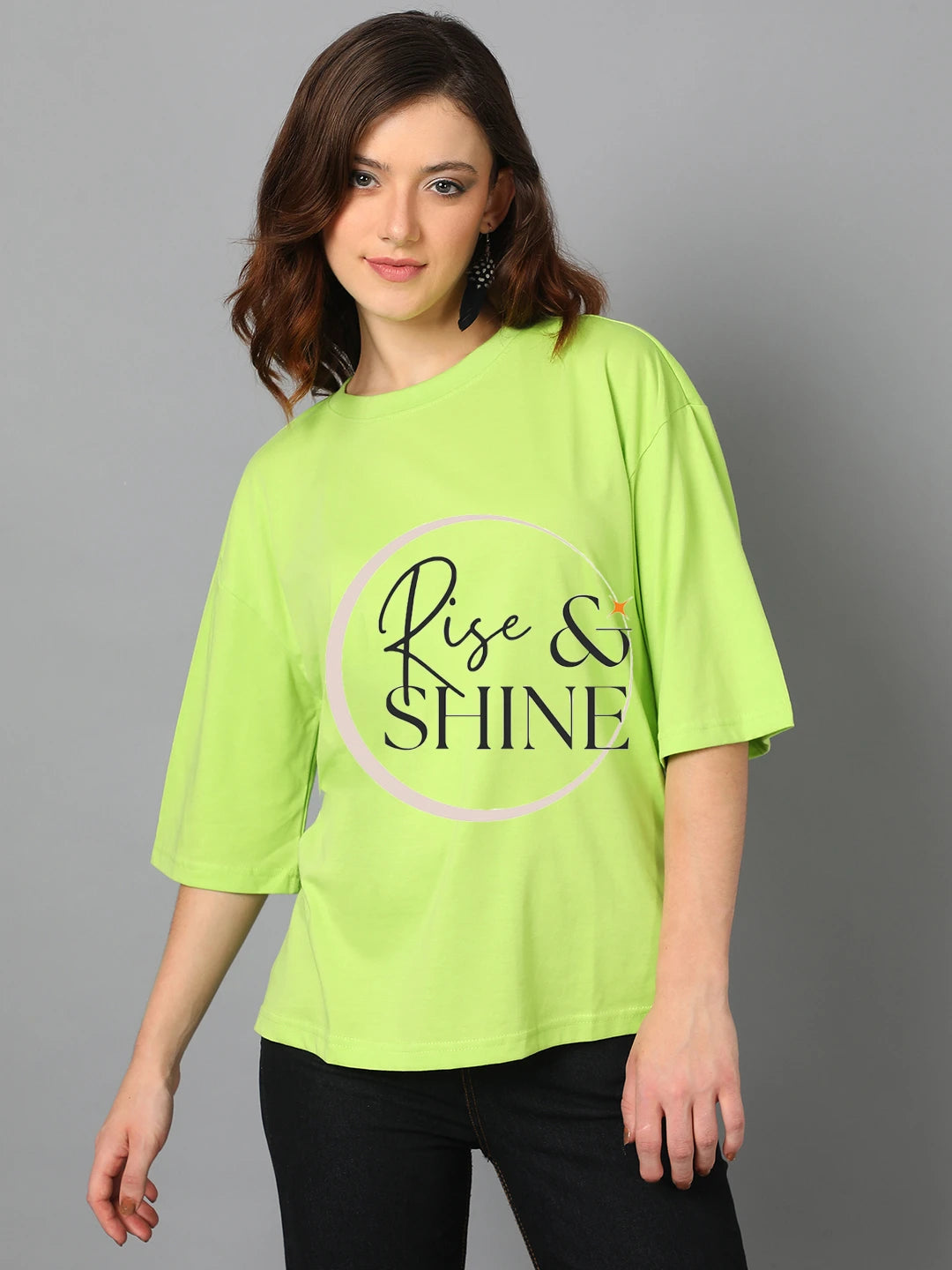 KOTTY Printed Women Round Neck Green T-Shirt