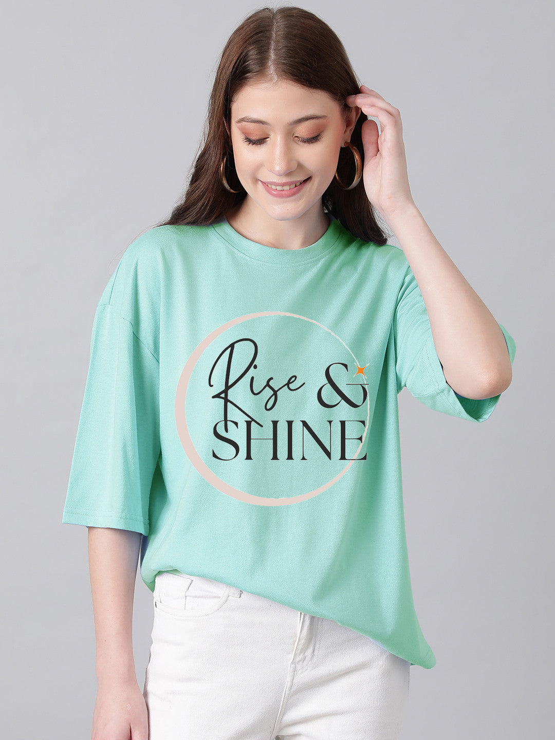 KOTTY Printed Women Round Neck Green T-Shirt
