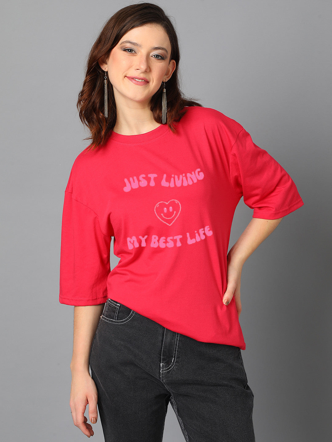 KOTTY Typography Women Round Neck Red T-Shirt