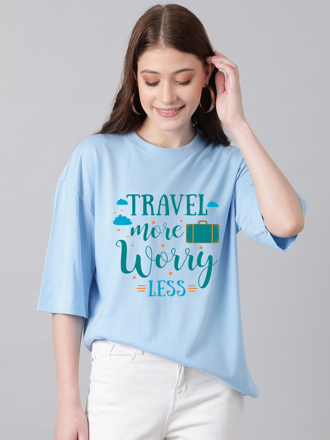 KOTTY Typography Women Round Neck Blue T-Shirt