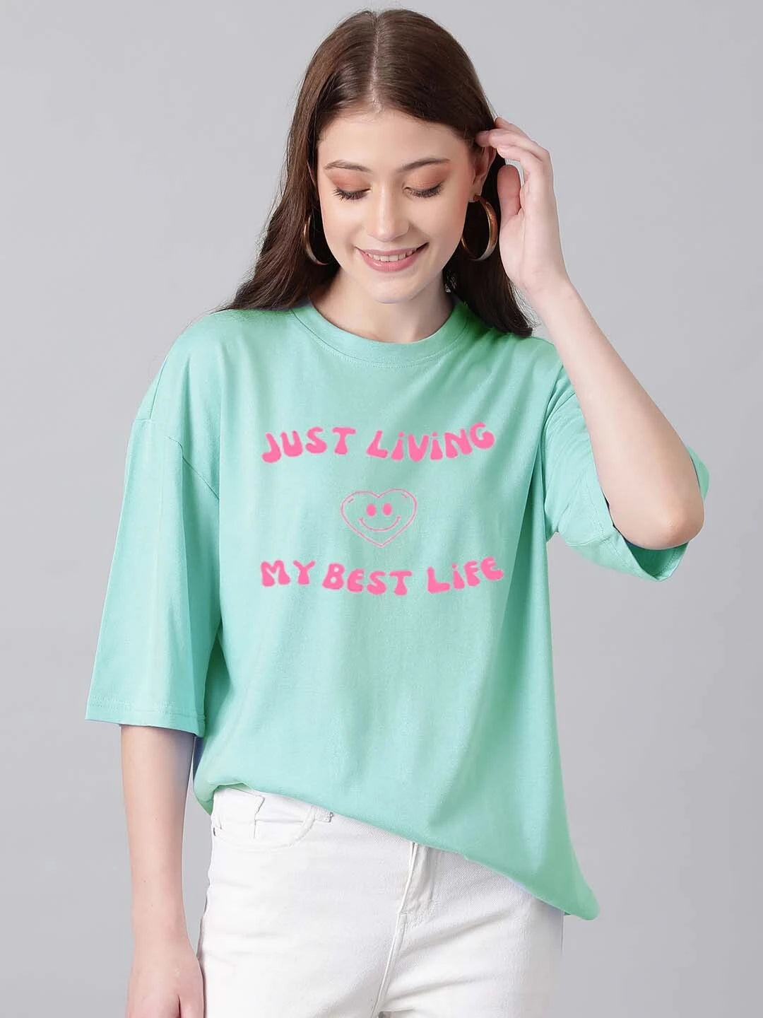 KOTTY Typography Women Round Neck Green T-Shirt