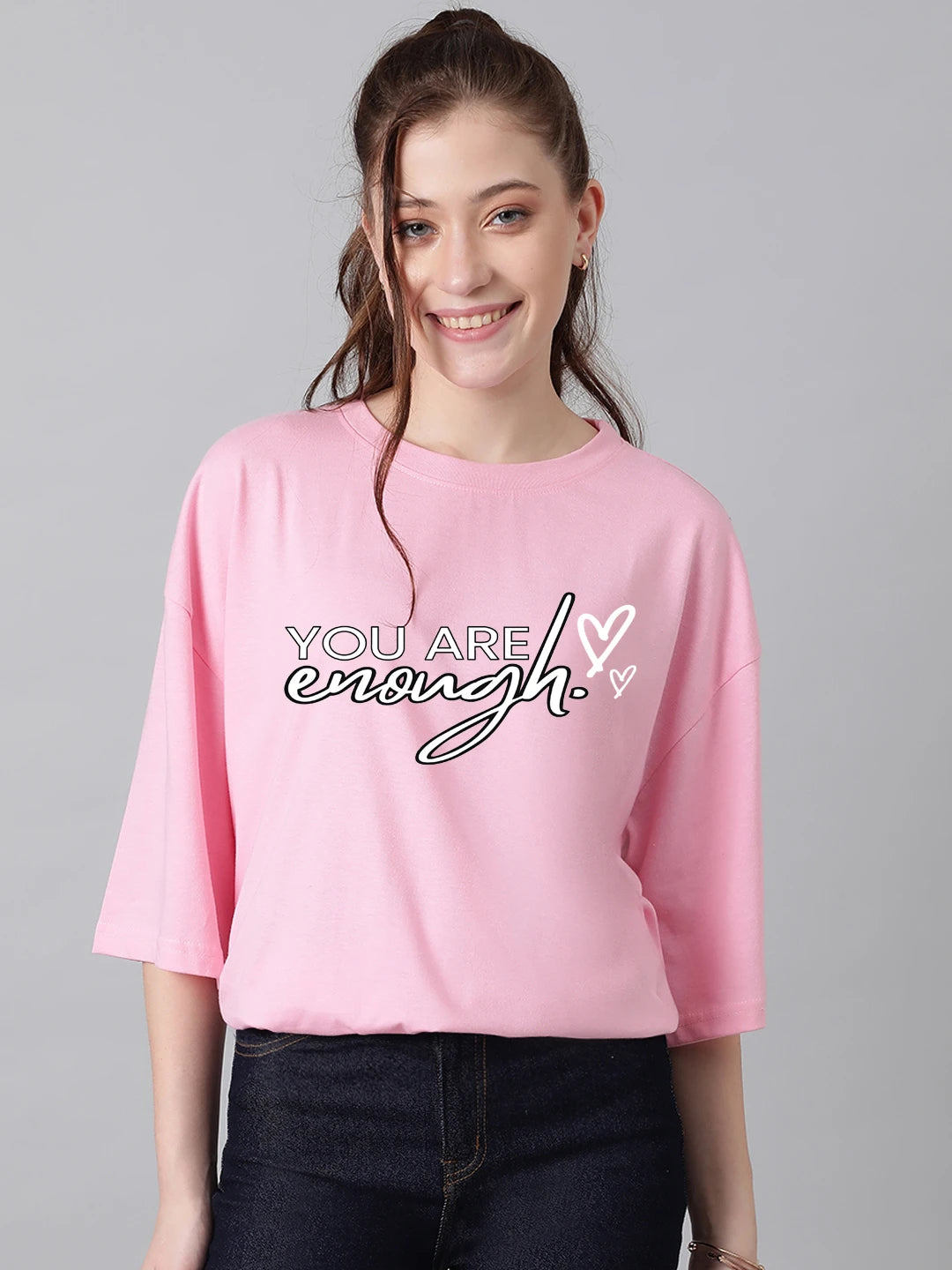 KOTTY Printed Women Round Neck Pink T-Shirt