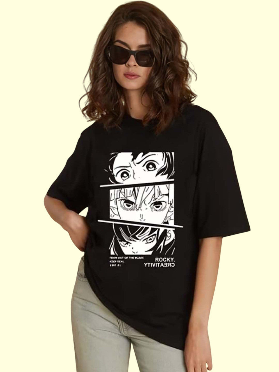 KOTTY Women's Printed Hydrangea Black Printed Tshirt