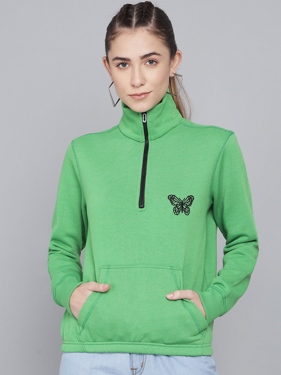 KOTTY Women GreyFull Sleeve Embroidery Sweatshirt