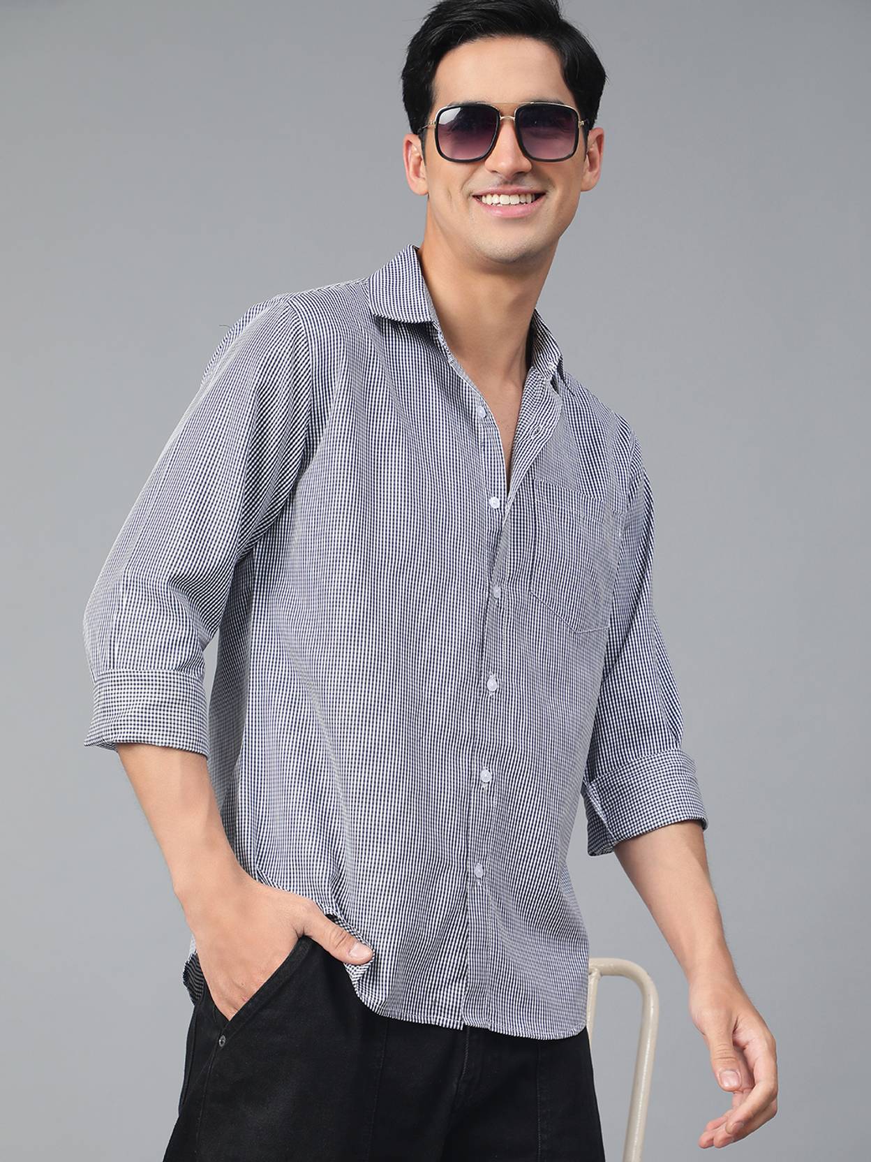 KOTTY Men Regular Fit Checkered Spread Collar Casual Shirt