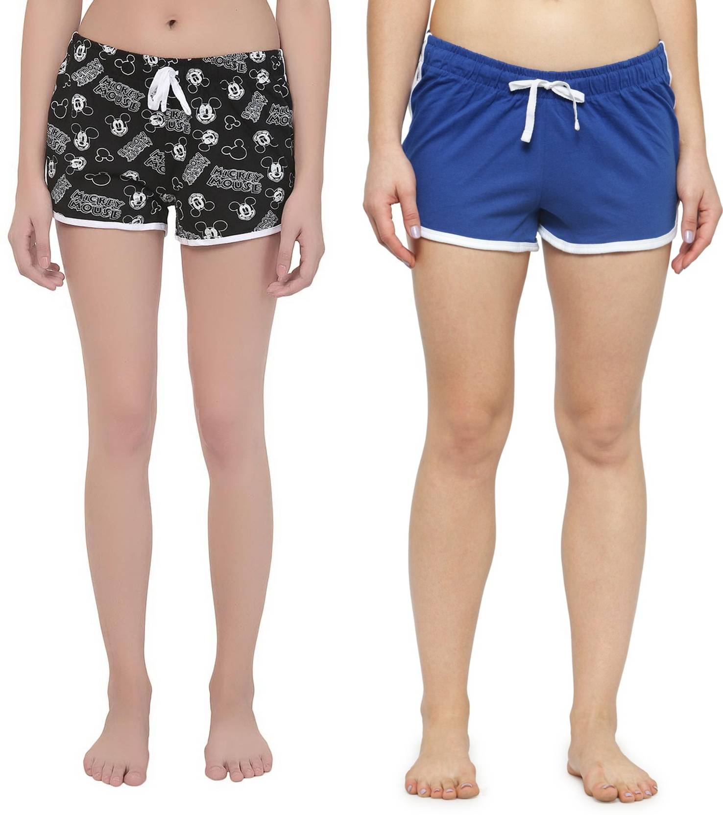 KOTTY Pack of 2 Solid, Printed Women White, Blue, Black Dolphin Shorts