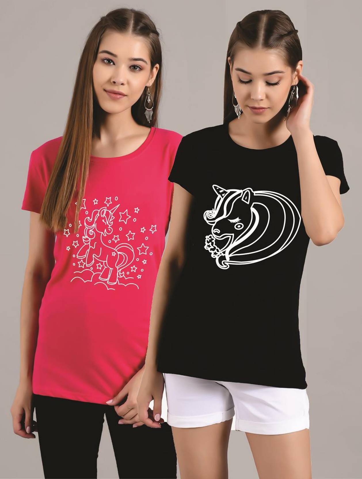 KOTTY Pack of 2 Women Printed Round Neck Pure Cotton Multicolor T-Shirt
