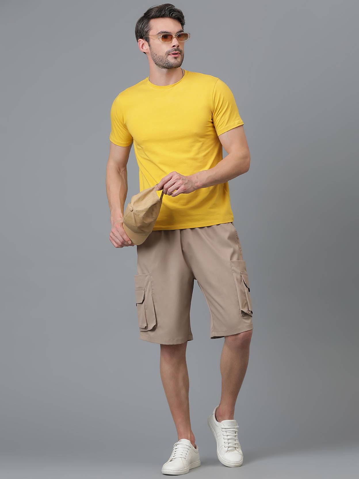 KOTTY Solid Men Beige Cargo Shorts