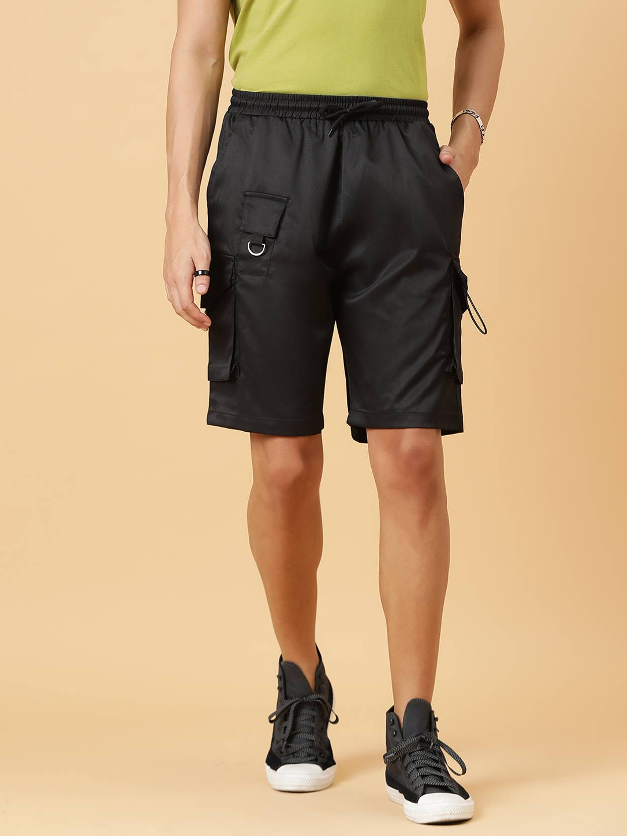 KOTTY Solid Men Black Regular Shorts