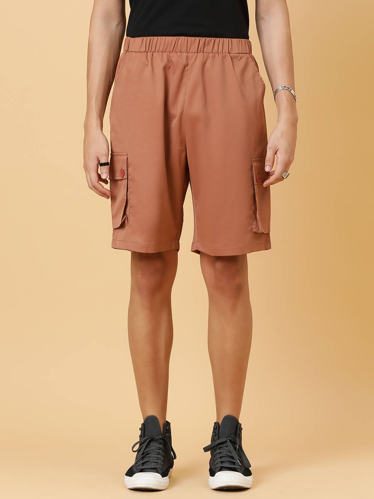 KOTTY Solid Men Brown Regular Shorts