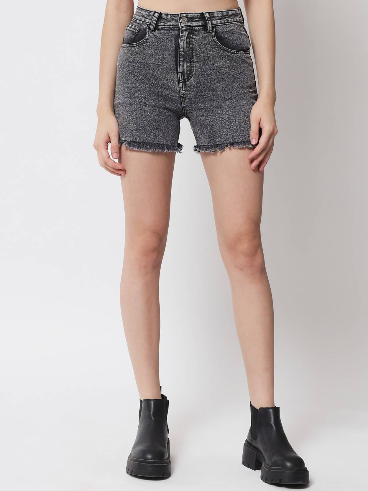 KOTTY Solid Women Black Denim Shorts