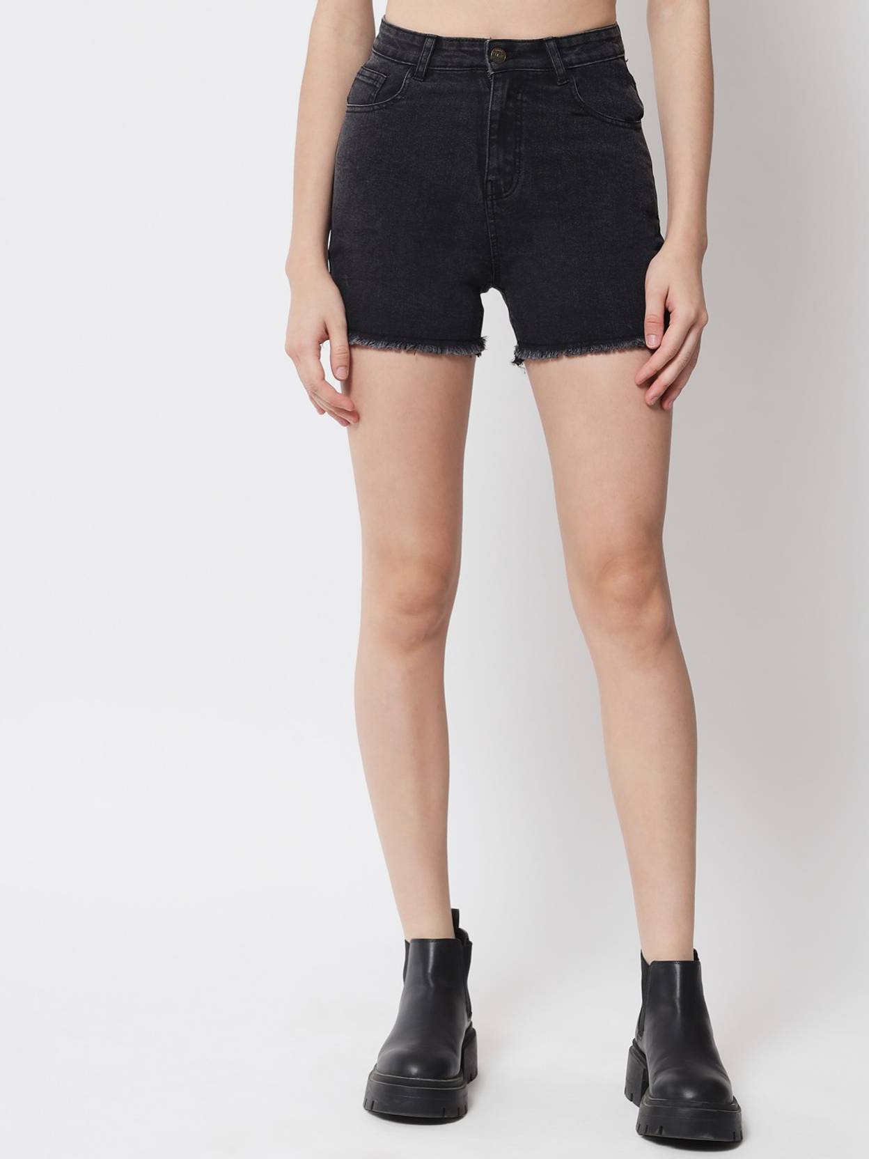 KOTTY Solid Women Black Denim Shorts