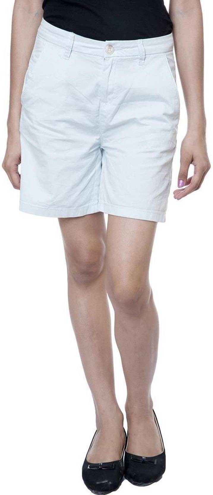 KOTTY Solid Women White Regular Shorts