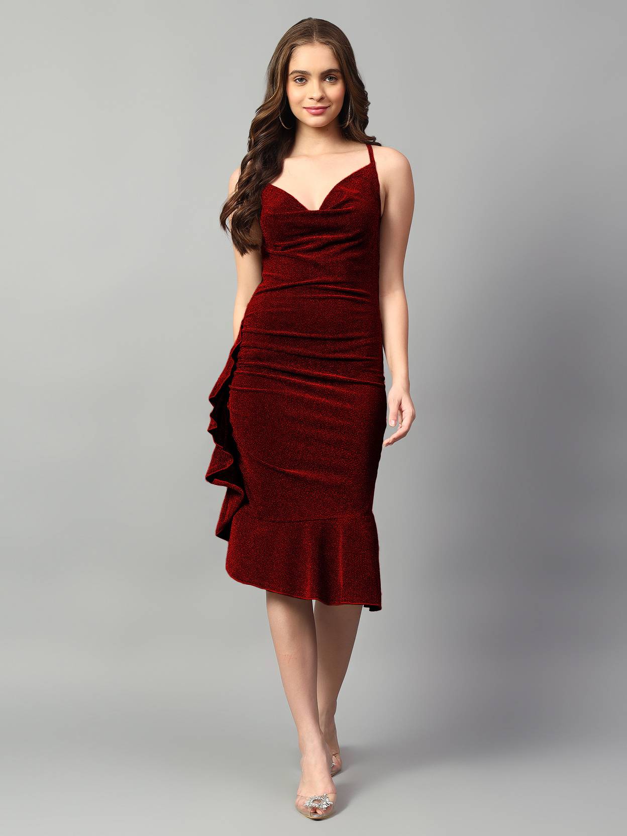 KOTTY Women Bodycon Maroon Knee Length Dress