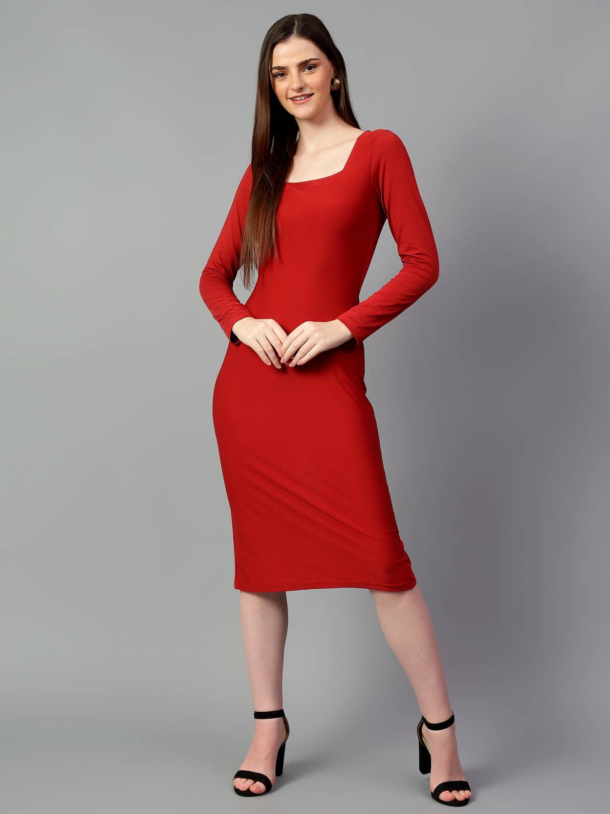 KOTTY Women Bodycon Red Below Knee Dress