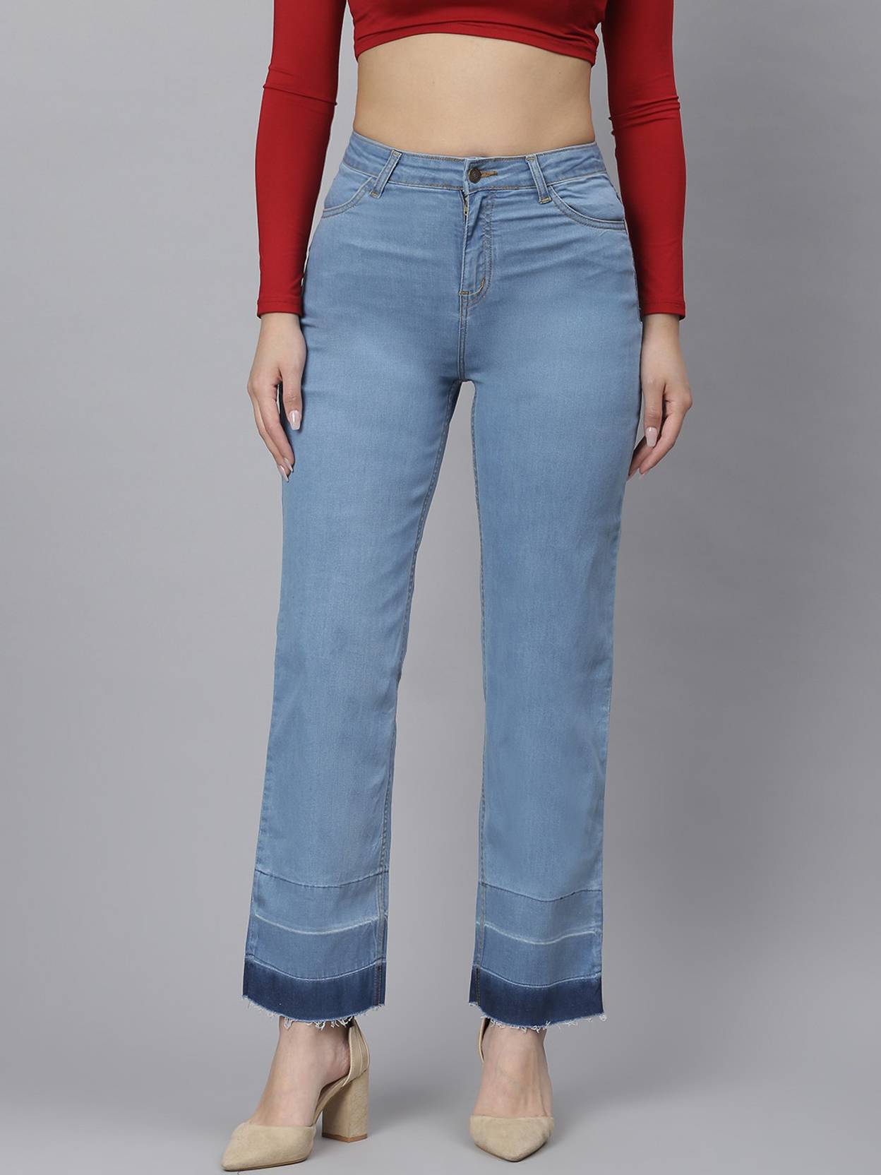 KOTTY Women Flared High Rise Blue Jeans