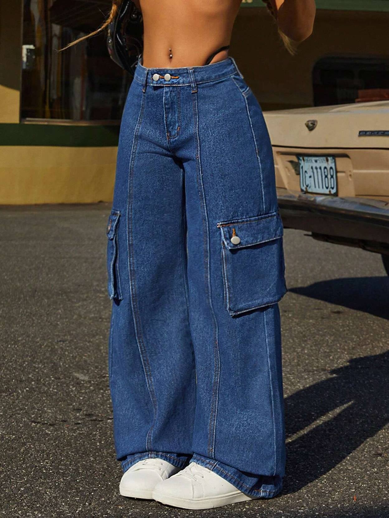 KOTTY Women Loose Fit Mid Rise Dark Blue Jeans