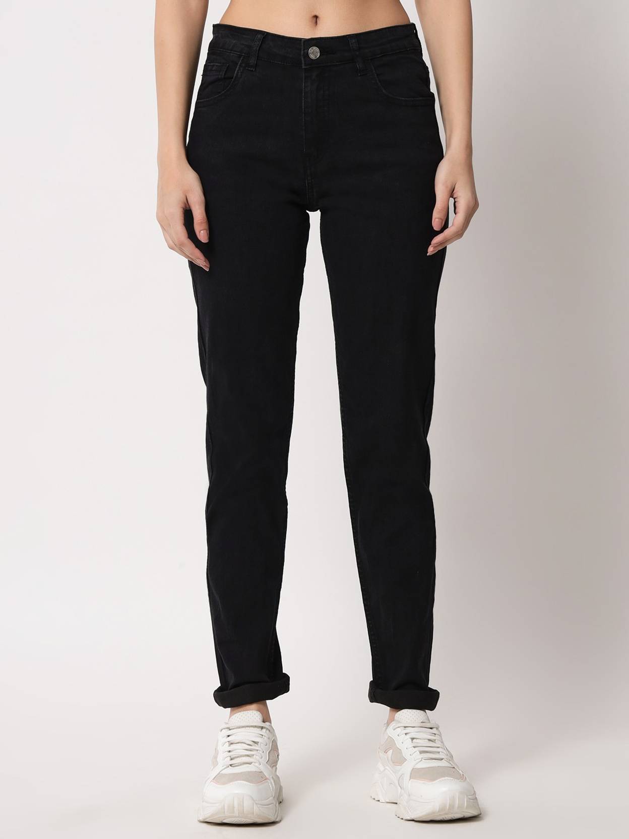 KOTTY Women Slim Mid Rise Black Jeans