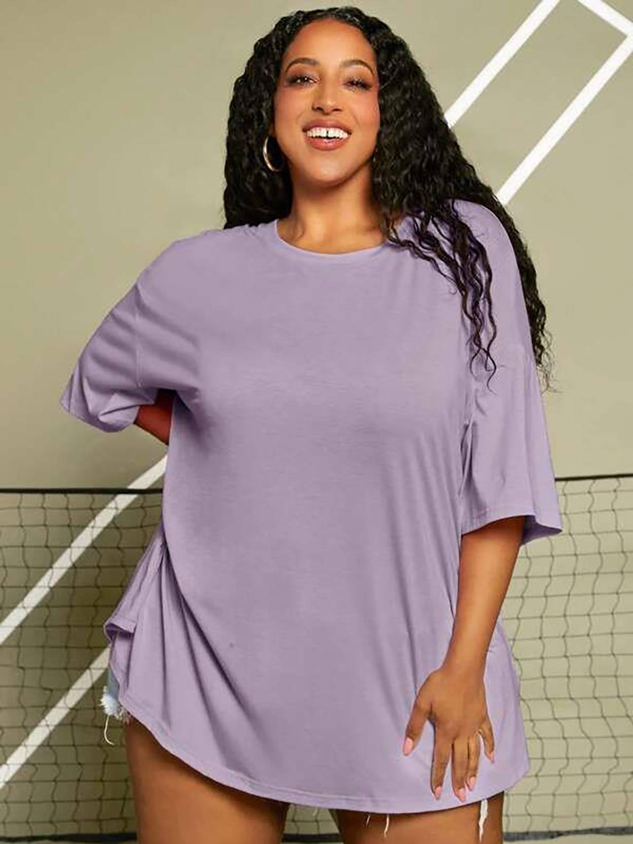 KOTTY Women Solid Round Neck Cotton Blend Purple T-Shirt