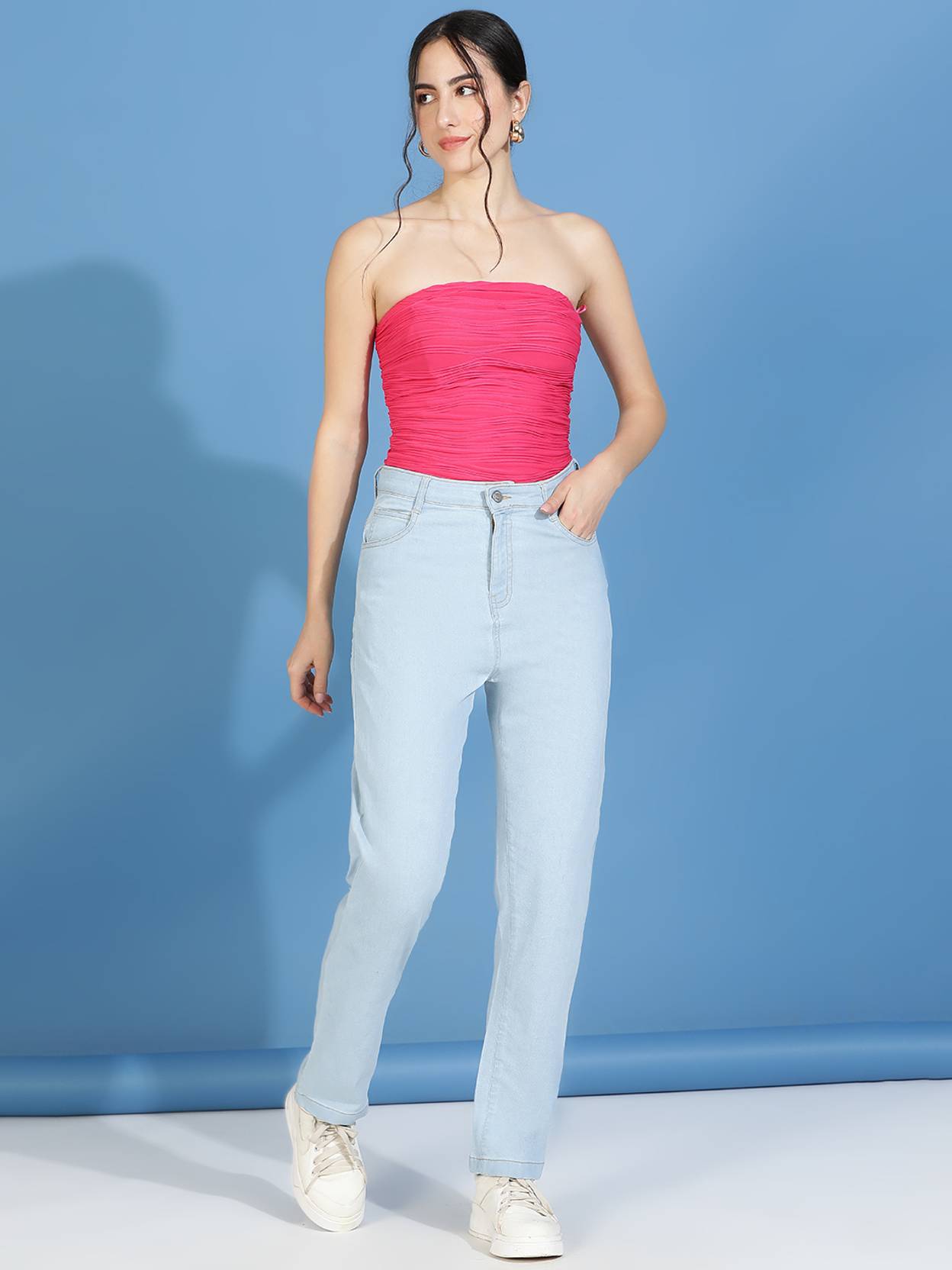 KOTTY Women Straight Fit High Rise Blue Jeans