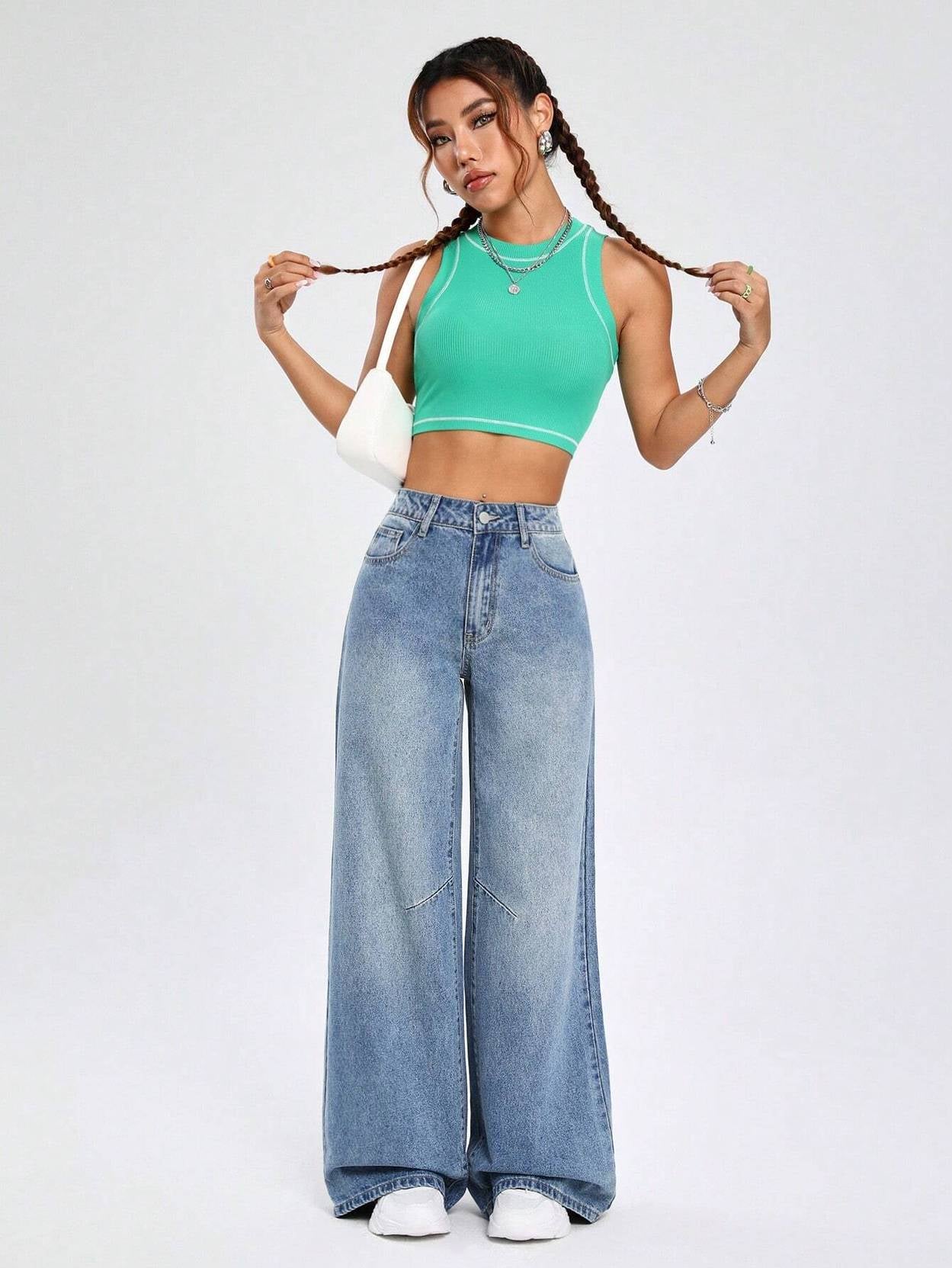 KOTTY Women Straight Fit High Rise Blue Jeans