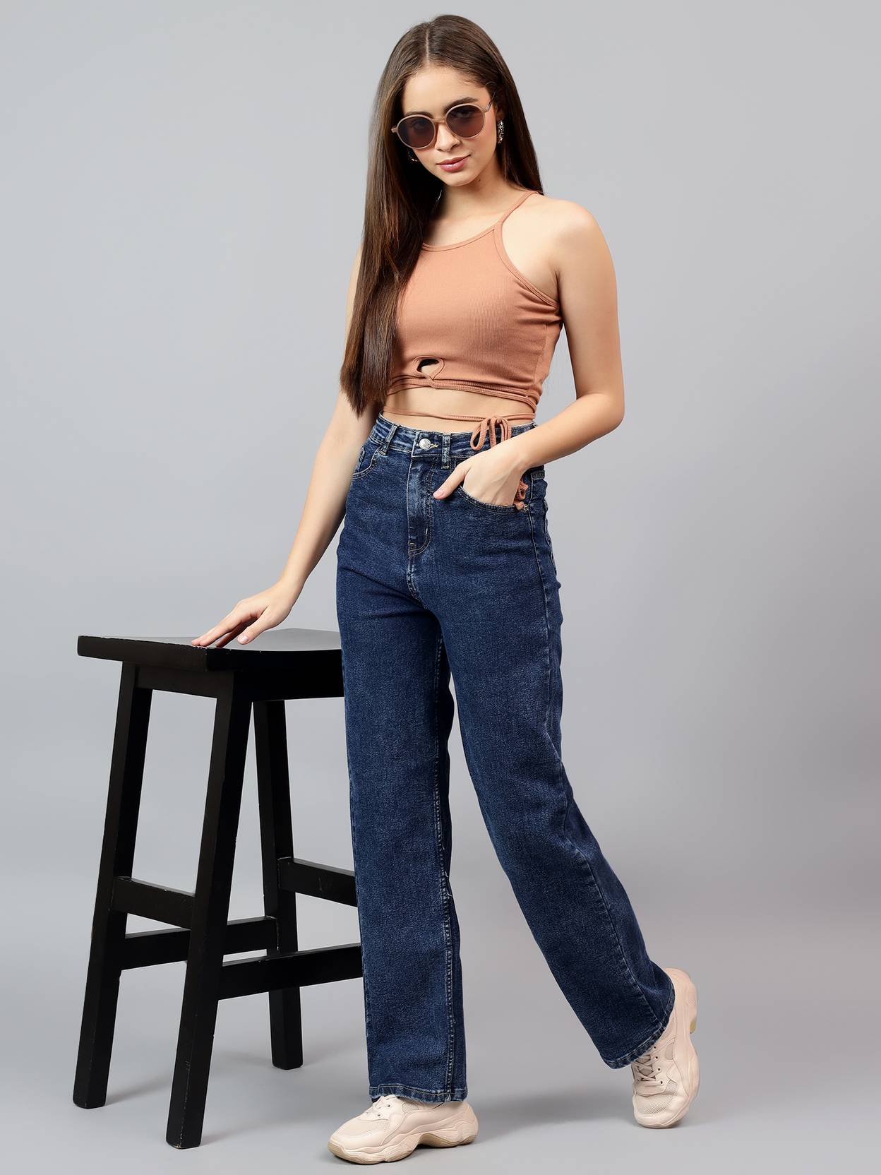 KOTTY Women Straight Fit High Rise Blue Jeans