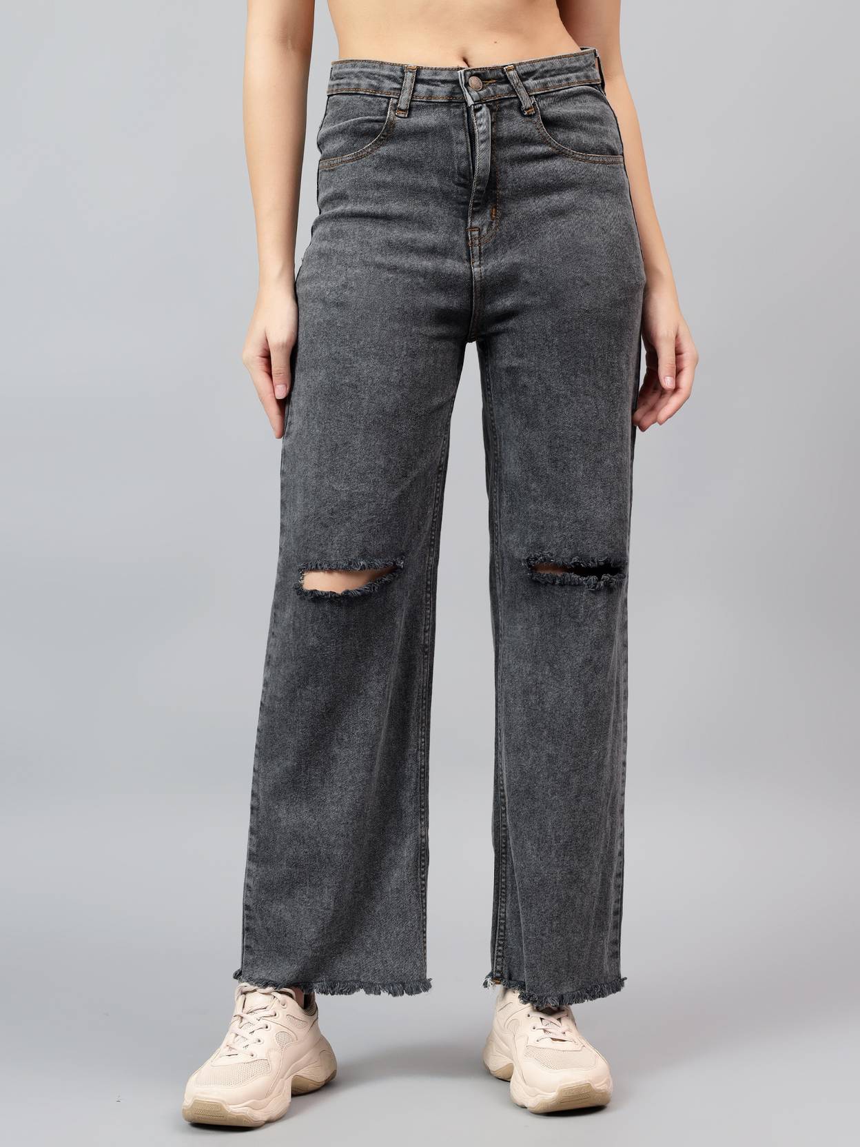 KOTTY Women Straight Fit High Rise Grey Jeans