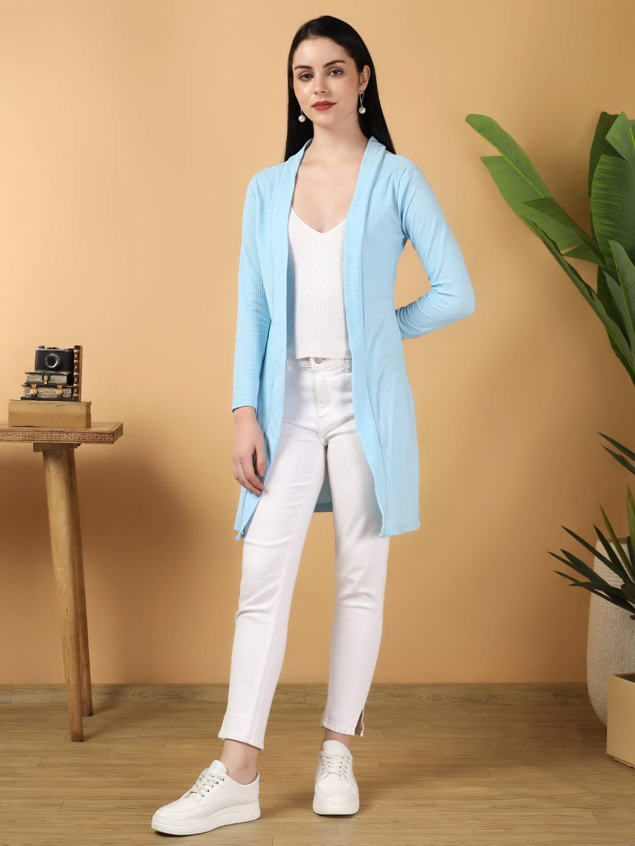 KOTTY Women Straight Full Sleeve Blue Shrug