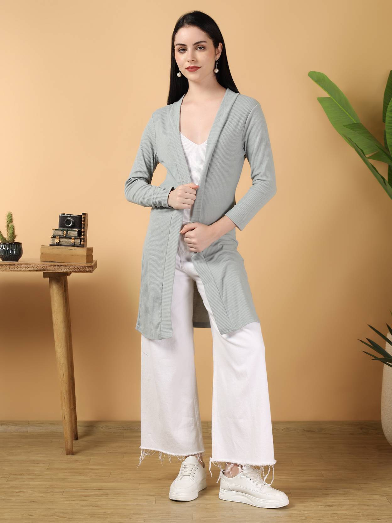KOTTY Women Straight Full Sleeve Grey Shrug