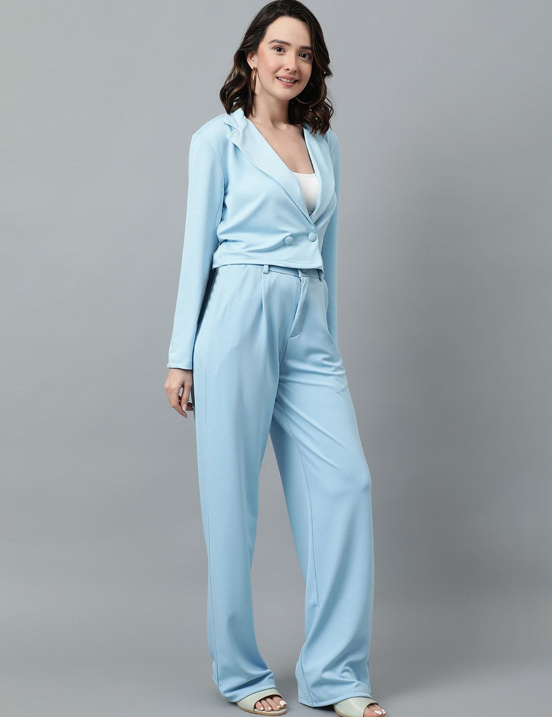 KOTTY BIZwear Blue Notched Lapel Collar Blazer & Mid Rise Trouser