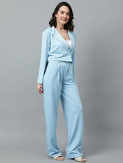 KOTTY BIZwear Blue Notched Lapel Collar Blazer & Mid Rise Trouser