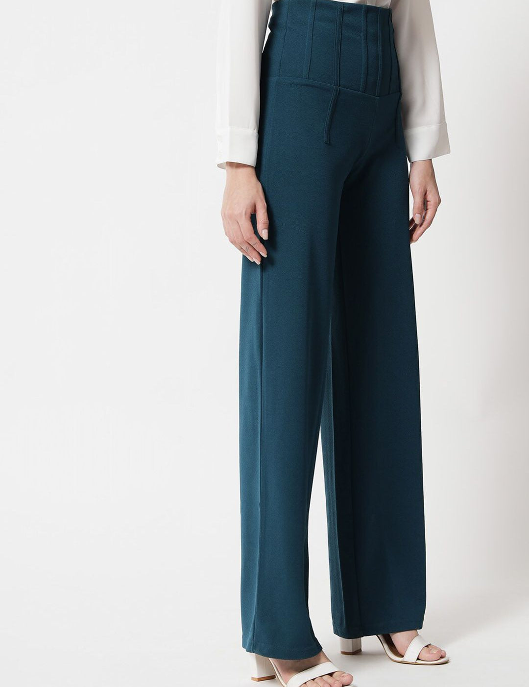 Kotty Women Teal Relaxed Straight Fit High-Rise Trouser
