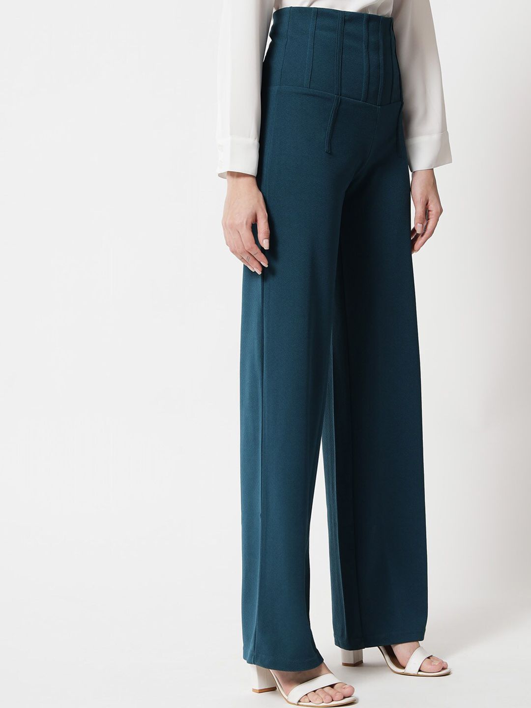 Kotty Women Teal Relaxed Straight Fit High-Rise Trouser