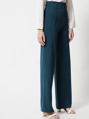 Kotty Women Teal Relaxed Straight Fit High-Rise Trouser