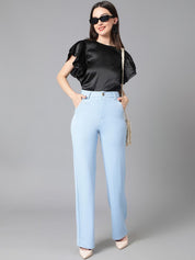 KOTTY BIZwear Women Relaxed Straight Leg High-Rise Easy Wash Straight Fit Trousers