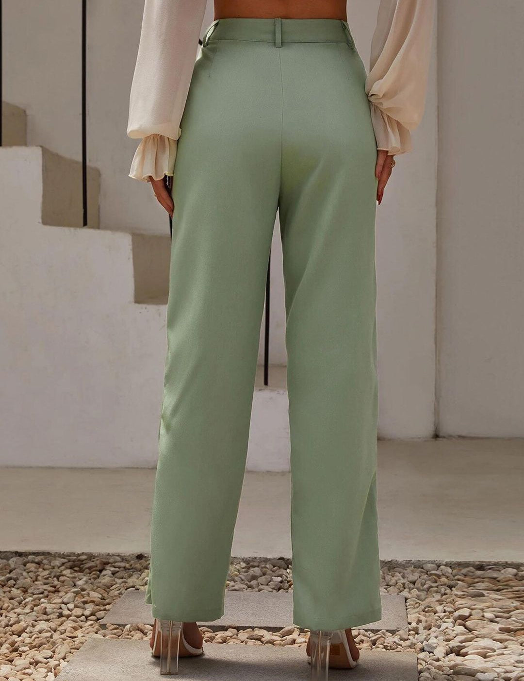 KOTTY BIZwear Women Green Relaxed Straight Fit High-Rise Easy Wash Pleated Trousers