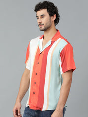 Kotty Men Cuban Collar Striped Casual Shirt
