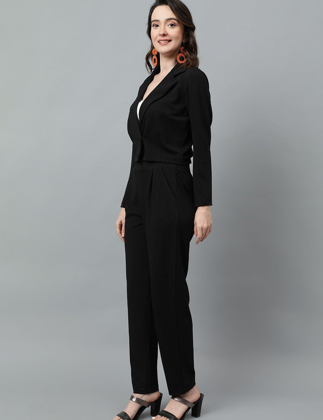 KOTTY BIZwear Black Notched Lapel Collar Blazer & Mid Rise Trouser