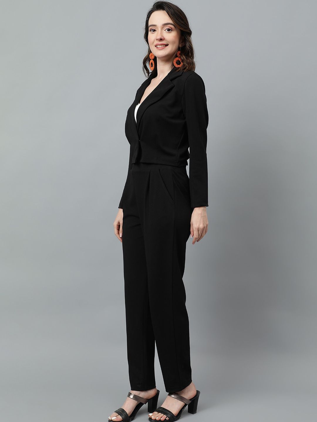 KOTTY BIZwear Black Notched Lapel Collar Blazer & Mid Rise Trouser