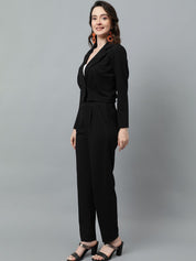 KOTTY BIZwear Black Notched Lapel Collar Blazer & Mid Rise Trouser